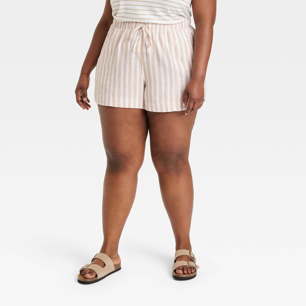 Universal‎ Thread Linen Blend Striped Pull On Shorts Tan White XXL Nautical
